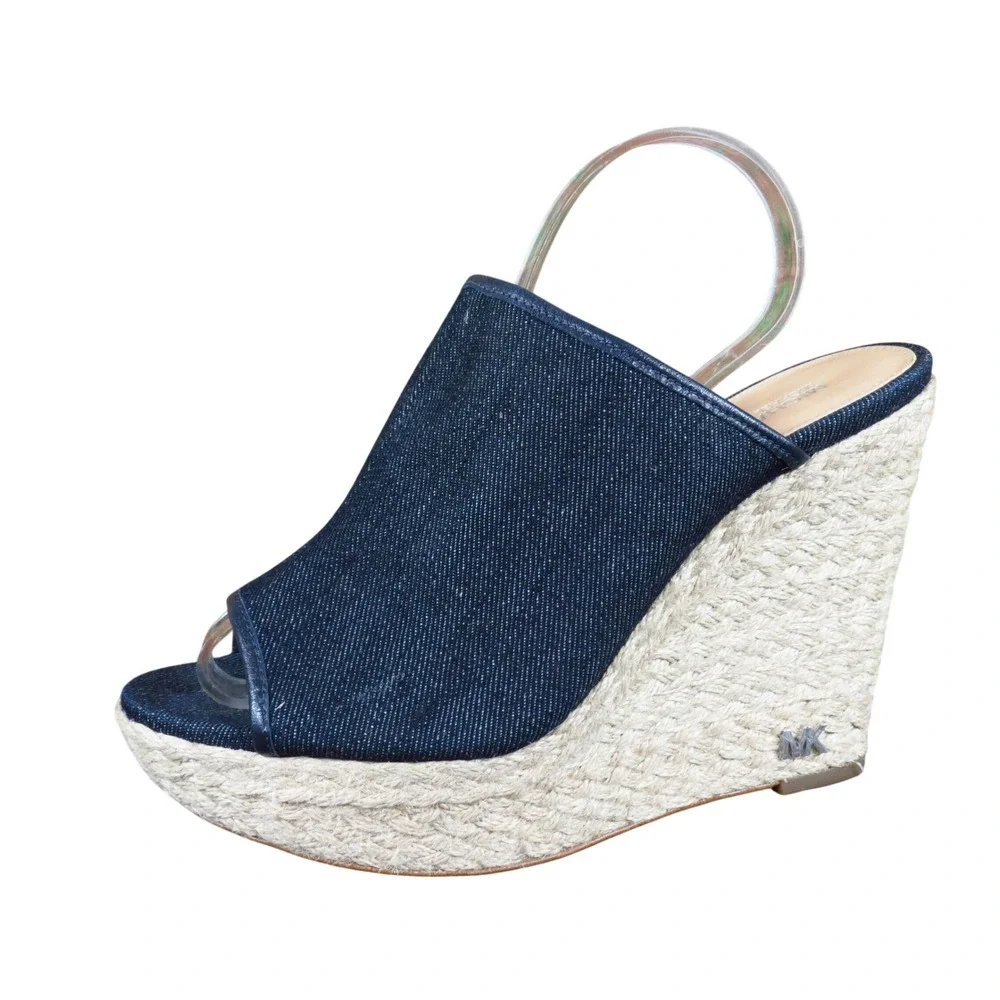 Michael Kors Hastings Mule Womens Wedge Sandals Size 7M Summer Navy Denim Jute